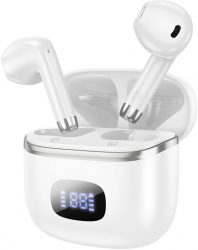 Casti wireless conectivitate Bluetooth 5.3 EQ1 display digital LED pentru afisaj baterie TWS Alb 