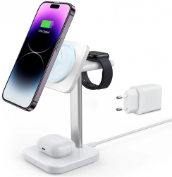 Charging Station compatibil cu MagSafe pentru Apple cu Incarcator pentru Ceas Portabil HaloLock I178 Alba 