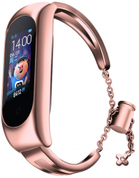 Curea bratara fitness compatibila cu Xiaomi Mi Band 6/ Mi Band 5/ Mi band 4/ Mi band 3 Metal Inchidere reglabila cu lant Pandantiv floare 