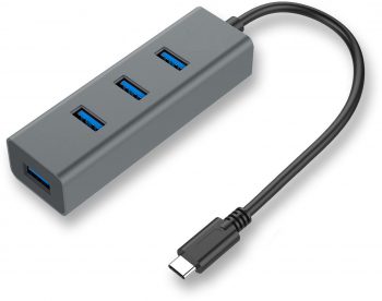 Hub metalic universal cu 4 porturi usb 3.0 si usb-c tata cu led 20cm 96 x 30 x 21 mm Gri 