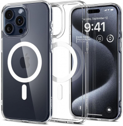 Husa de protectie compatibila cu Apple iPhone 15 Pro Max Ultra Hybrid MagSafe silicon Alb-Transparent 