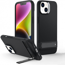 Husa Protectie pentru iPhone 14 Plus Impact Safe Air Shield Boost Kickstand G1817 Silicon Flex Translucent Negru 