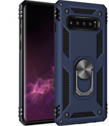Husa de protectie compatibila cu Samsung Galaxy S10 Plus Hybrid Armor Kickstand margini intarite cu stand TPU Albastru 