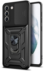 Husa de protectie compatibila cu Samsung Galaxy S21 FE 5G Camshield silicon cu inel Negru 