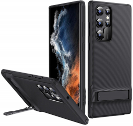 Husa de protectie compatibila cu Samsung Galaxy S22 Ultra 5G Air Shield Boost cu stand silicon Negru