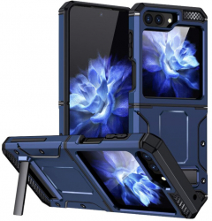 Husa de protectie compatibila cu Samsung Galaxy Z Flip 5 Hybrid Armor Kickstand cu stand margini intarite TPU Albastru 