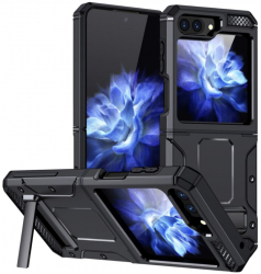 Husa de protectie compatibila cu Samsung Galaxy Z Flip 5 Hybrid Armor Kickstand cu stand margini intarite TPU Negru 