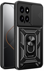 Husa de protectie compatibila cu Xiaomi 14 CamShield inel magnetic margini intarite protectie camera silicon Negru 
