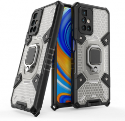 Husa de protectie compatibila cu Xiaomi Redmi 10 2021/2022 Honeycomb Armor cu inel magnetic TPU Negru-Transparent 