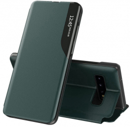 Husa de protectie flip cover compatibila cu Samsung Galaxy S10 eFold piele ecologica Verde inchis