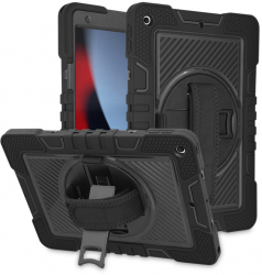 Husa de protectie pentru tableta compatibila cu Apple iPad 10.2 2019/2020/2021 StripeShell 360 cu bareta ajustabila silicon Negru 