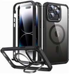 Husa pentru iPhone 14 Pro Max + Folie Shock Armor Kickstand HaloLock Z322 Clear Black 