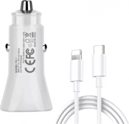 Incarcator auto 20 W adaptor si cablu USB-C la Lightning 1m Alb 