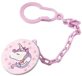 Lant pentru suzeta cu clips pentru prindere model Unicorn Roz 