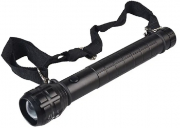 Lanterna tip baston cu LED si busola culoare negru mat realizata din aluminiu si echipata cu curea Negru 