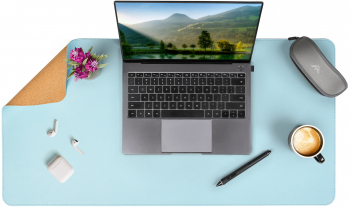 Mousepad XXL pentru protectie birou din piele pu impermeabil cu doua fete Bleu/Pluta 80x40cm