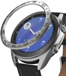 Rama pentru ceas compatibila cu Samsung Galaxy Watch 3 41mm Bezel Styling metal Negru-Argintiu 