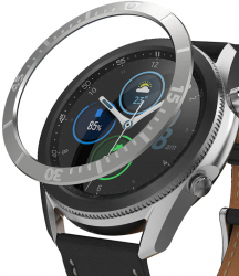 Rama pentru ceas compatibila cu Samsung Galaxy Watch 3 45mm Bezel Styling metal Alb-Argintiu 