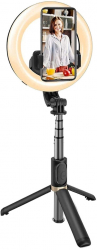 Selfie Stick Fix cu Lampa Circulara Silicon 80cm Z62 Negru 