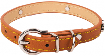 Zgarda pentru caini ajustabila realizata din piele ecologica si accesorizata cu detalii in forma de os masurand 60x2.5 cm si fiind de culo 