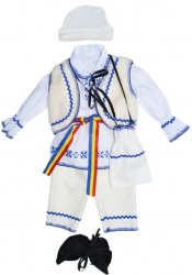 Costum traditional romanesc 7 piese pentru baieti Mini Junior 300124 Alb 