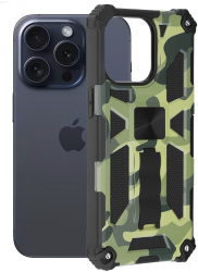 Husa Cu Grad Ridicat de Protectie pentru iPhone 15 Pro Precision Shell B1529 Thermoresistant plastic Camo Lime 