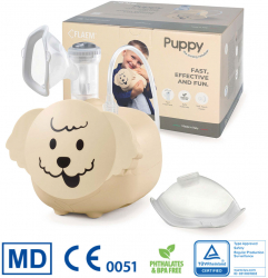 Aparat de aerosoli Flaem Puppy fabricat in Italia functionare continua 2 viteze nebulizare pahar RF8 Dual Speed masca copii si adulti 