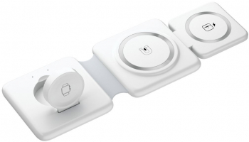 Incarcator Wireless 3 in 1 Fast charge 15W Pliabil Compatibil Magsafe Iphone Apple Watch Airpods Alb 