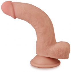 Dildo cu testicule - si ventuza Lovetoy Sliding Skin Dual Layer Dong culoarea Pielii lungime 20 cm diametru 4 cm 