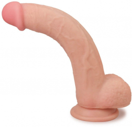 Dildo cu testicule - si ventuza Lovetoy Sliding Skin Dual Layer Dong culoarea Pielii lungime 23.5 cm diametru 4.5 cm 