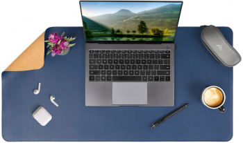 Mousepad XXL pentru protectie birou din piele pu impermeabil cu doua fete Albastru/Pluta 80x40cm 