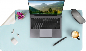 Mousepad XXL pentru protectie birou din piele pu impermeabil cu doua fete Bleu/Gri 80x40cm