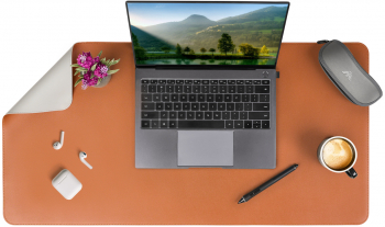 Mousepad XXL pentru protectie birou din piele pu impermeabil cu doua fete Maro/Gri 80x40cm 