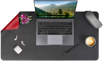 Mousepad XXL pentru protectie birou din piele pu impermeabil cu doua fete Negru/Rosu 80x40cm 