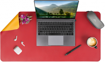 Mousepad XXL pentru protectie birou din piele pu impermeabil cu doua fete Rosu/Galben 80x40cm 