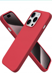 Husa silicon cu microfibra in interior pentru Iphone 15 Pro Rosu 