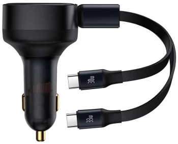 Incarcator auto Baseus Enjoyment 33W cu cablu retractabil 2xUSB-C Negru 