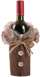 Husa decorativa pentru sticla de vin model de Craciun cu blanita si nasturi perfecta pentru masa de sarbatori maro 