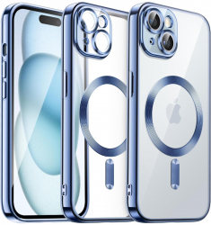 Husa silicon cu incarcare magnetica wireless pentru Iphone 15 Albastru 