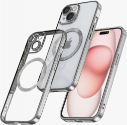 Husa silicon cu incarcare magnetica wireless pentru Iphone 15 Argintiu 