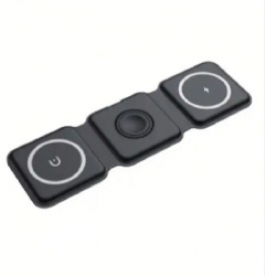 Incarcator negru wireless 3 in 1 material abs silicon magnet dimensiuni 247x74.5x8.5 mm pentru iPhone Apple Watch Airpods greutate 1 