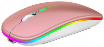 Mouse optic wireless ultra slim cu banda led ergonomic pentru pc sau laptop rose gold 