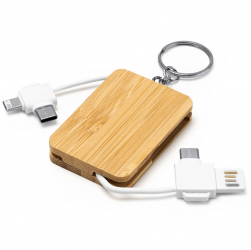 Breloc incarcator USB Type C Mycro USB cablu lightning 3 in 1 lemn bambus 