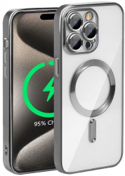 Husa silicon cu incarcare magnetica wirless pentru Iphone 15 Pro Argintiu 
