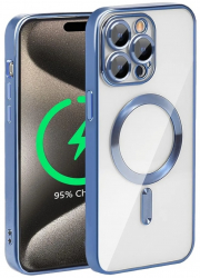 Husa silicon cu incarcare magnetica wirless pentru Iphone 15 Pro Max Albastru 
