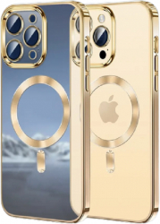 Husa silicon cu incarcare magnetica wirless pentru Iphone 15 Pro Max Auriu 