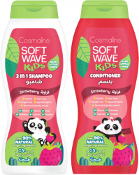 Pachet Sampon 400ml si Balsam 400ml Cosmaline Soft Wave Kids 90 ingrediente naturale pentru copii aroma de capsune
