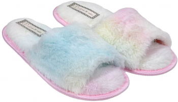 Papuci de casa pentru femei Shopiens® Rainbow cu blana rainbow marimea 33-34 