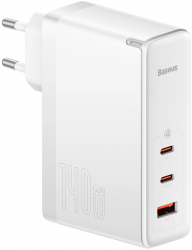 Incarcator de retea Baseus CCGP100202 tehnologie GaN5 Pro 2 porturi USB-C si un port USB 140W mufa EU functie de incarcare rapida incarca 
