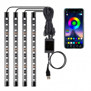 Benzi Led Auto Techstar® MultiColore RGB 12 Leduri x 4 Benzi Control Aplicatie Bluetooth Android 